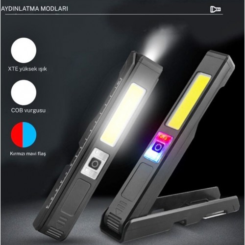 10W Şarjlı Mıknatıslı Katlanabilir LED Çalışma Lambası - Oto Tamir ve Kamp Feneri