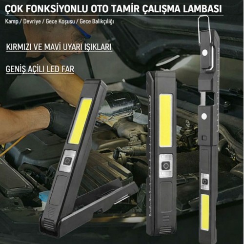 10W Şarjlı Mıknatıslı Katlanabilir LED Çalışma Lambası - Oto Tamir ve Kamp Feneri