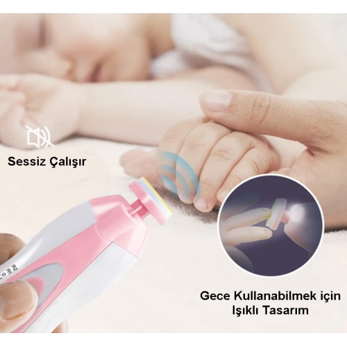 Çocuk ve Bebeklerler için Tırnakları İçin Pilli LED Işıklı Tırnak Makası Tırnak Törpü Cila Seti
