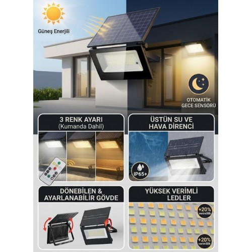 60 Watt Solar Led Projektör - Güneş Enerjili Solar Bahçe Lambası ip67 Solar sokak Lambası