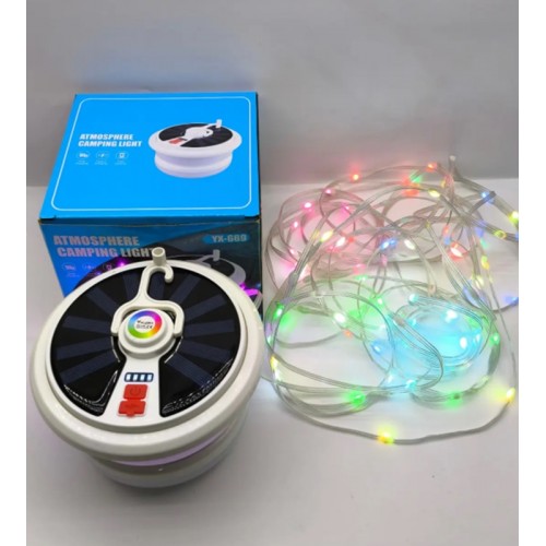 yx-669 Makara Sistem Ip Led - Fener / Güneş Enerjili Şarjlı Işık Kamp Lambası- Taşınabilir 10mt Led Işık Rgb Günışğı Renk