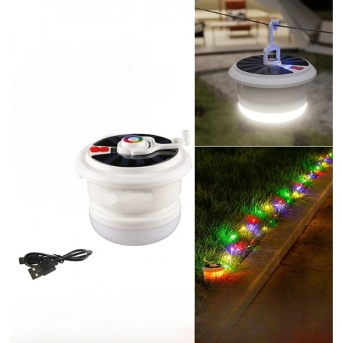 yx-669 Makara Sistem Ip Led - Fener / Güneş Enerjili Şarjlı Işık Kamp Lambası- Taşınabilir 10mt Led Işık Rgb Günışğı Renk