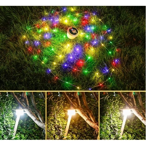 yx-669 Makara Sistem Ip Led - Fener / Güneş Enerjili Şarjlı Işık Kamp Lambası- Taşınabilir 10mt Led Işık Rgb Günışğı Renk