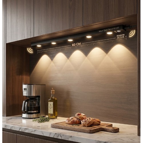 60 CM Dim AYARLI 3 Renk Ayarlı Şarjlı Hareket Sensörlü 60cm Led Işık Tezgah-Koridor-Ev-Kamp-Merdiven