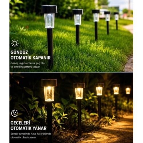 10 adet 36 Cm Günışığı Ledli Solar Saplama Güneş Enerjili Bahçe Işıklandırması Solar Aydınlatma