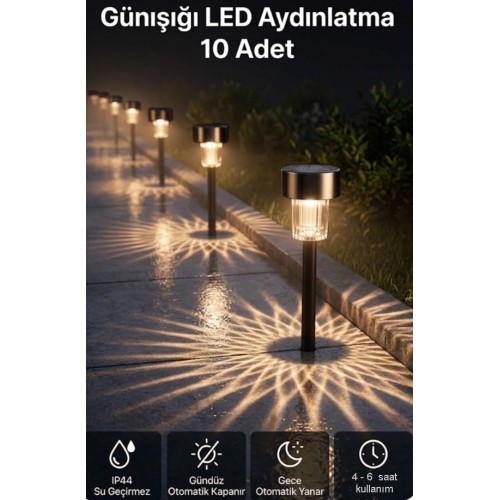 10 adet 36 Cm Günışığı Ledli Solar Saplama Güneş Enerjili Bahçe Işıklandırması Solar Aydınlatma