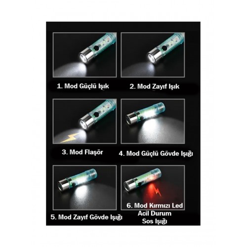 10WATT LED USB Şarjlı 6 Modlu Mini El Feneri Mıknatıslı Su Geçirmez Renkli El Feneri