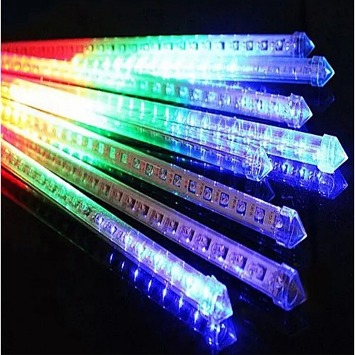 RGB RENK 8 Tüplü Meteor Kayan Tüp LED - Ağaç Bahçe-Sokak Saplamalı Yağmur Işıkları Solar Güneş Enerjili