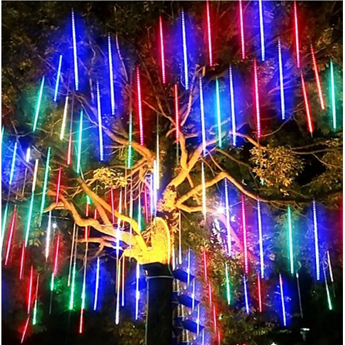 RGB RENK 8 Tüplü Meteor Kayan Tüp LED - Ağaç Bahçe-Sokak Saplamalı Yağmur Işıkları Solar Güneş Enerjili