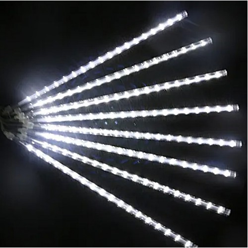 8 Tüplü Beyaz Meteor Kayan Tüp LED - Ağaç Bahçe-Sokak Saplamalı Yağmur Işıkları Solar Güneş Enerjili