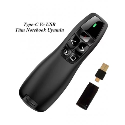 Yeni Nesil Typ-C & USB Lazerli Sunum Kumandası R400 Telefon Tablet Pc Cihazlara Uyumlu