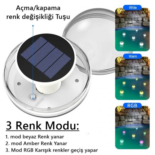 Solar Güneş Enerjili Dekoratif Suda Yüzen Solar Havuz Ledi- Dekoratif Havuz Aydınlatma