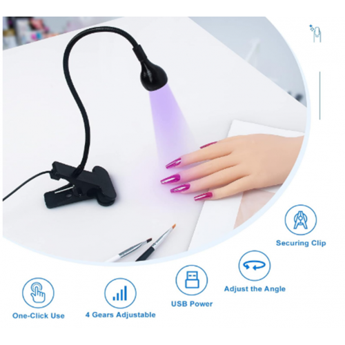  Jel Oje Kurutucu 3W Mor UV LED Mini Işık SİYAH Taşınabilir Akrobat Klipsli Manikür Tırnak Kurutucu