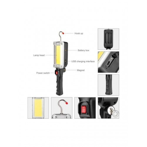 ZJ-8859 Şarjlı LED Fener Mıknatıslı Çalışma Lambası Sabitleme ve Hareketli Kanca Asılabilir Işıldak