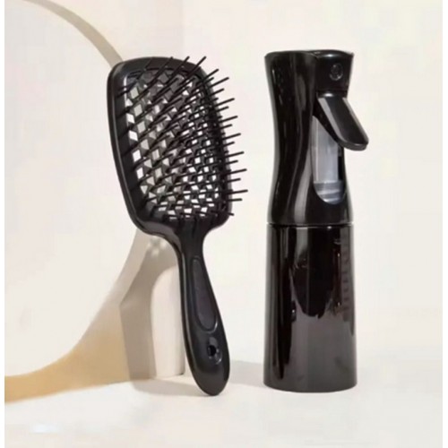 gaman 4 in 1 Saç Bakım Sprey Şişesi+Saç Bakım Yağı Uygulama Şişesi+Masaj Tarağı+Saç Açıcı Hollow Tarak Set ( SİYAH )