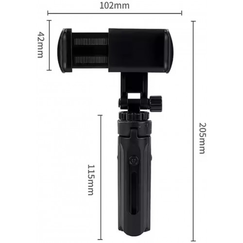 Siyah Mini Telefon Tripodu Masaüstü Monopod Ayaklı 360° Tripod - Yatay veya Dikey Kullanım