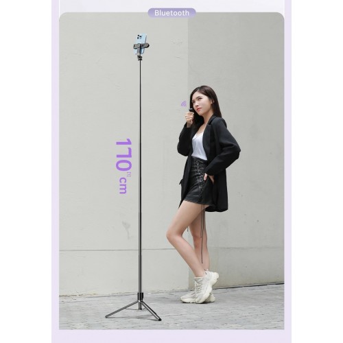 K9 Led 3in1 Led Işıklı Bluetooth Kumandalı 170 Cm Tripod Telefon Tutuculu Selfie Çubuğu + Tripodu K9LED