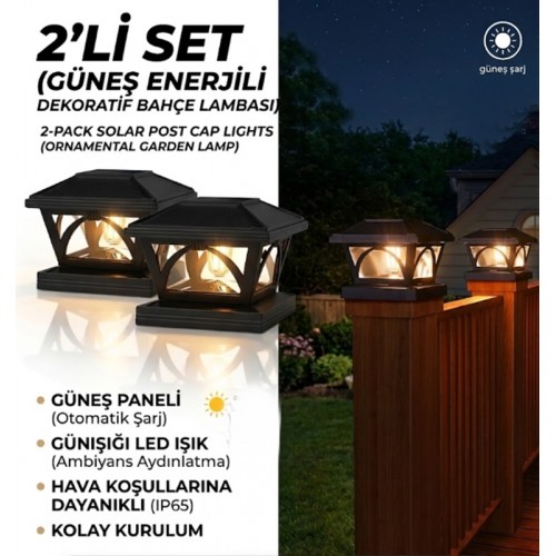 2 Adet Set Üstü Güneş Enerjili Dekoratif Bahçe Aydınlatma | LED Yağmur Geçirmez Çit & Balkon Lambası