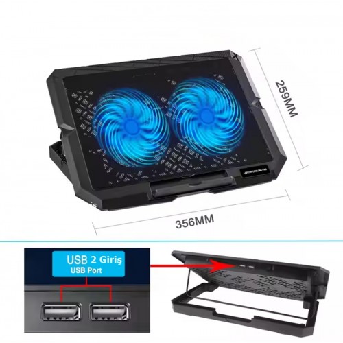Hadron HDX4253 2 Fanlı Çok Kademeli Gaming Notebook Soğutucu Ledli + Telefon Standlı