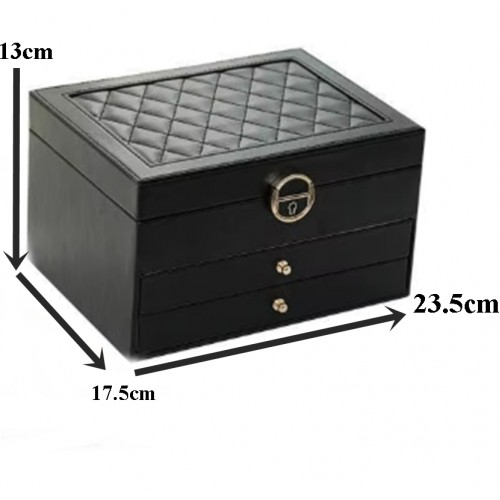 MK-24 2 Çekmeceli 3 Katlı Mücevher-Altın-Yüzük-Kolye Saklama Premium Mücevher Takı Kutusu & Organizeri