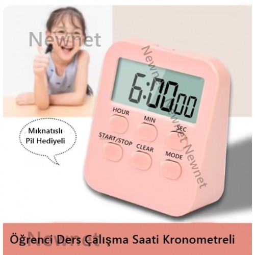 Alarmlı Dijital Öğrenci Sınav Kronometresi 24 Geri Sayım Cihazı Saat - Alarm 2 Kademeli Kronometre -1288 Toz Pembe