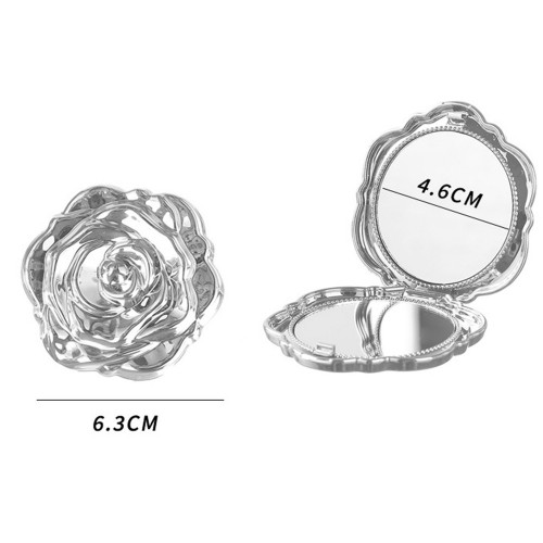 Gül Tasarımlı Çanta/Cep Aynası - Katlanabilir, Mini Boy, Taşınabilir, Makyaj Aynası, 6cm