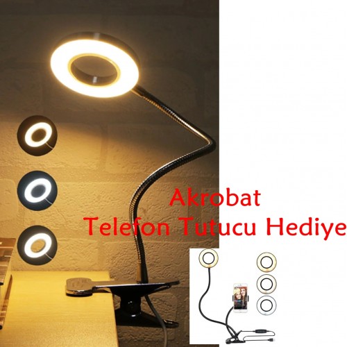 3 Renk Işıklı Parlaklığı Ayarlanablir Led Ring Light Youtuber Light Stüdyo Işığı Akrobat Led Masa Lambası