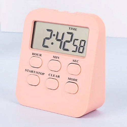 Alarmlı Dijital Öğrenci Sınav Kronometresi 24 Geri Sayım Cihazı Saat - Alarm 2 Kademeli Kronometre -1288 Toz Pembe