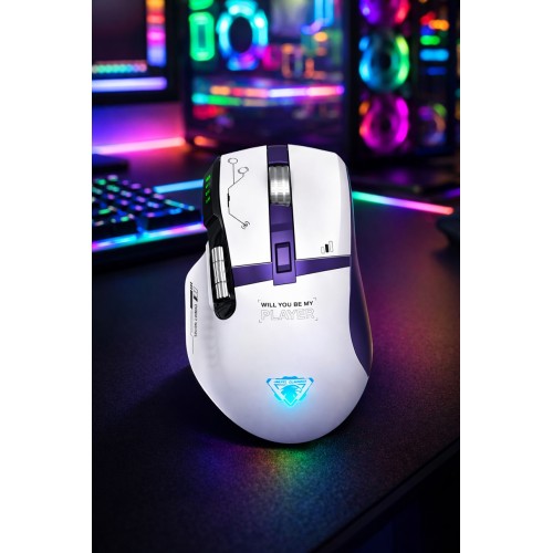 GWH-101 Şarjlı BT+2.4GHZ 12000Dpı Ultra Hafif Şarjlı Kablosuz Oyuncu Mouse Oyuncu Faresi BEYAZ