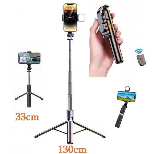 K8 Led 3in1 Bluetooth Kumandalı 130cm Tripod Telefon Tutuculu Led ışıklı Selfie Çubuğu Telefon Tripodu Monopod