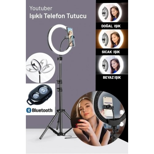 Bluetooth Kumandalı 210 cm Tripod Telefon Tutuculu Selfie Çubuğu Telefon, Kamera ve Lamba Tripodu