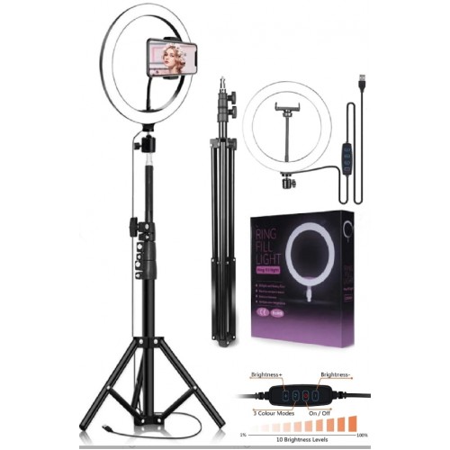 10" LED Lamba 210cm Tripodlu Youtuber Video Selfie Stüdyo Makyaj Tiktok Işığı Ring Light 3 Renk Işık