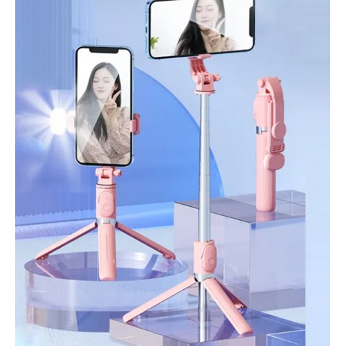 S03 Led Işıklı Tripod Bluetooth Kumandalı Üçü Birarada Selfie Çubuğu Monopod ( PEMBE )