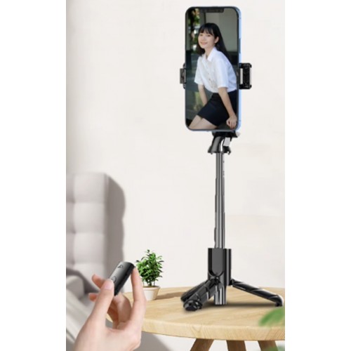 K03 Siyah Kablosuz Kumandalı Telefon Selfie Çubuğu Monopod Ayaklı Tripod Bluetooth Dikey veya Yatay Telefonu Koyabilirsiniz