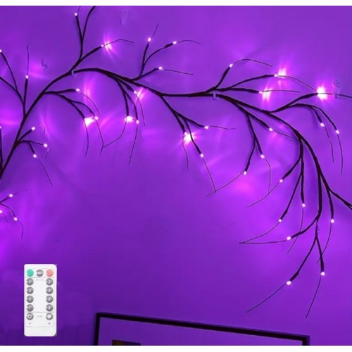 İç Mekan Uyumlu Sihirli Ağaç Ledi 36 led 8 mod Uzaktan Kumandalı ( Yapışkanlı) Mor Renk