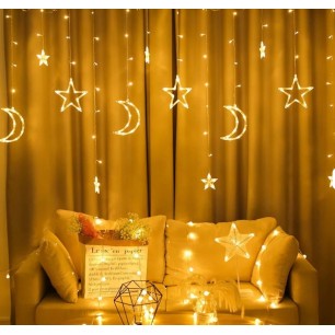  Sarkıt Ledli Ay Yıldız Perde Işık 3 Metre Yılbaşı Işığı Led Işık Saçak Led Yılbaşı Perde Ledi