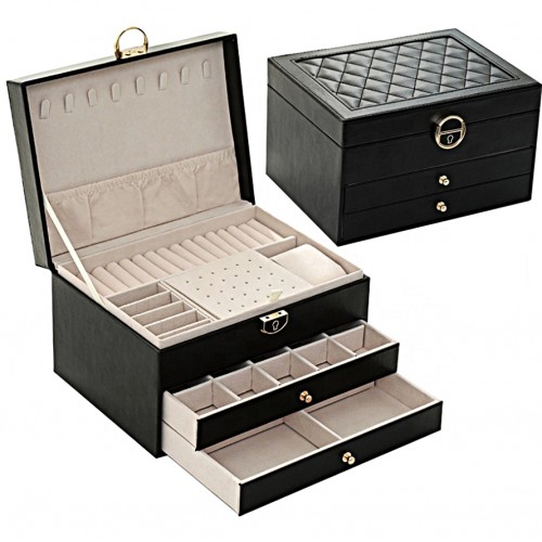 MK-24 2 Çekmeceli 3 Katlı Mücevher-Altın-Yüzük-Kolye Saklama Premium Mücevher Takı Kutusu & Organizeri