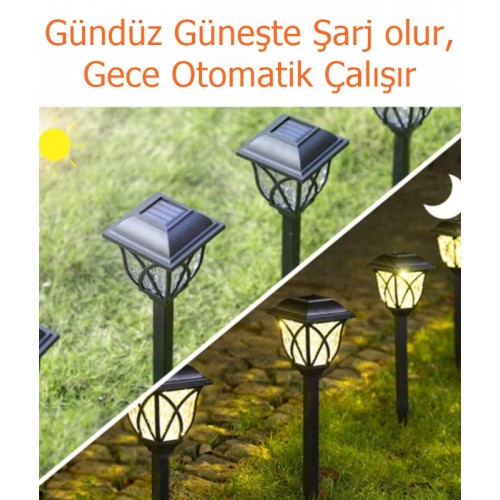 6 Adet X-15 Büyük Boy Çime Saplamalı Solar Güneş Enerjili Bahçe Lambası Fotoselli Büyük Boy