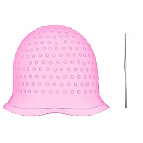 Kolay Uygulanan Pembe Delikli Silikon Saç Boyama Bonesi+Tığ ile Birlikte Röfle Bonesi ( PEMBE )