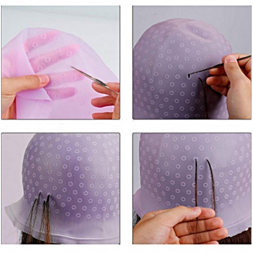 Kolay Uygulanan Pembe Delikli Silikon Saç Boyama Bonesi+Tığ ile Birlikte Röfle Bonesi ( PEMBE )