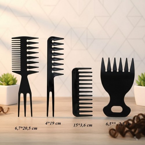 Erkek & Kadın Kullanımına Uygun 4'lü Saç Açma ve Şekillendirme Tarağı - Afro Tarak Seti