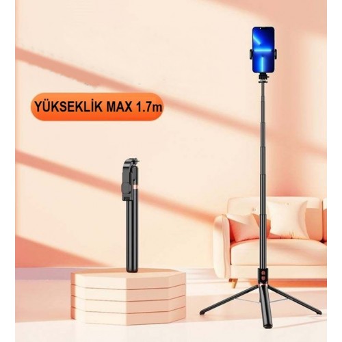 K9 2in1 Bluetooth Kumandalı 170 Cm Tripod Telefon Tutuculu Selfie Çubuğu Telefon Tripodu